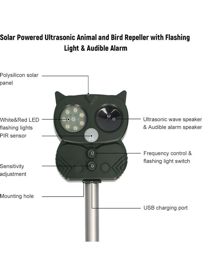 KKmoon Solar Powered Ultrasonic Animal Scarer Black/Silver - Image 5