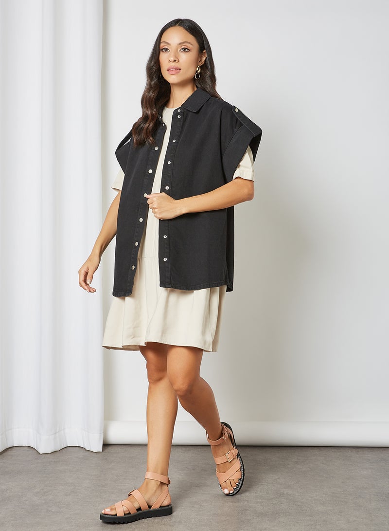 ONLY - Tiered Shift Dress Pumice Stone - Image 1