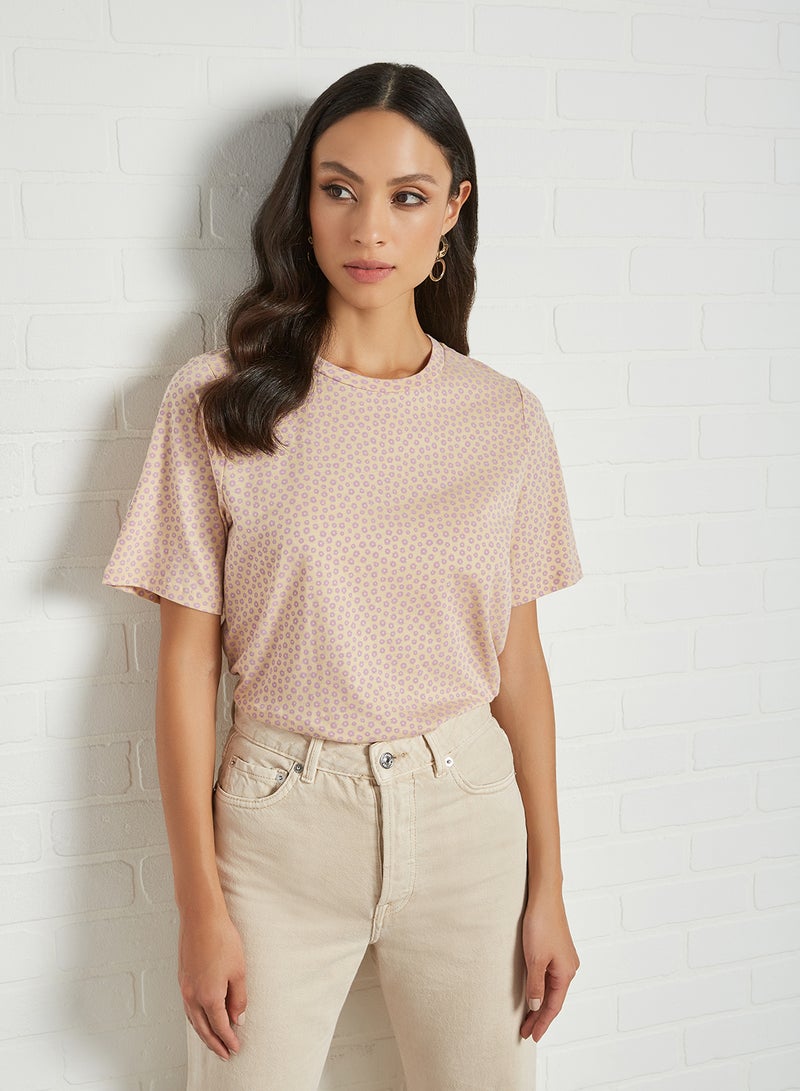 PIECES - All-Over Ditsy Print T-Shirt Almond Buff - Image 1