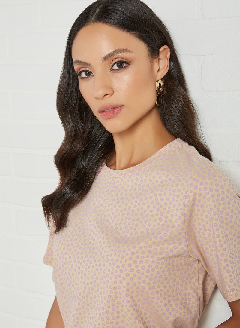 PIECES - All-Over Ditsy Print T-Shirt Almond Buff - Image 1