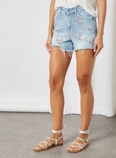 Embroidered High Waist Denim Shorts Light Blue Denim - v1620137426/N43716174V_1