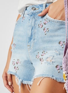 Embroidered High Waist Denim Shorts Light Blue Denim - v1620137426/N43716174V_4