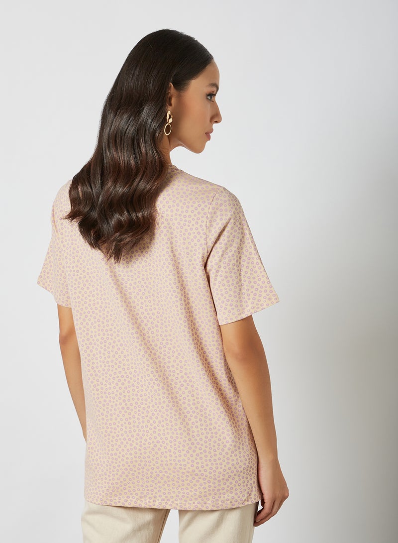 PIECES - All-Over Ditsy Print T-Shirt Almond Buff - Image 1