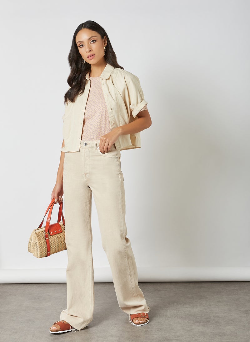 PIECES - All-Over Ditsy Print T-Shirt Almond Buff - Image 1
