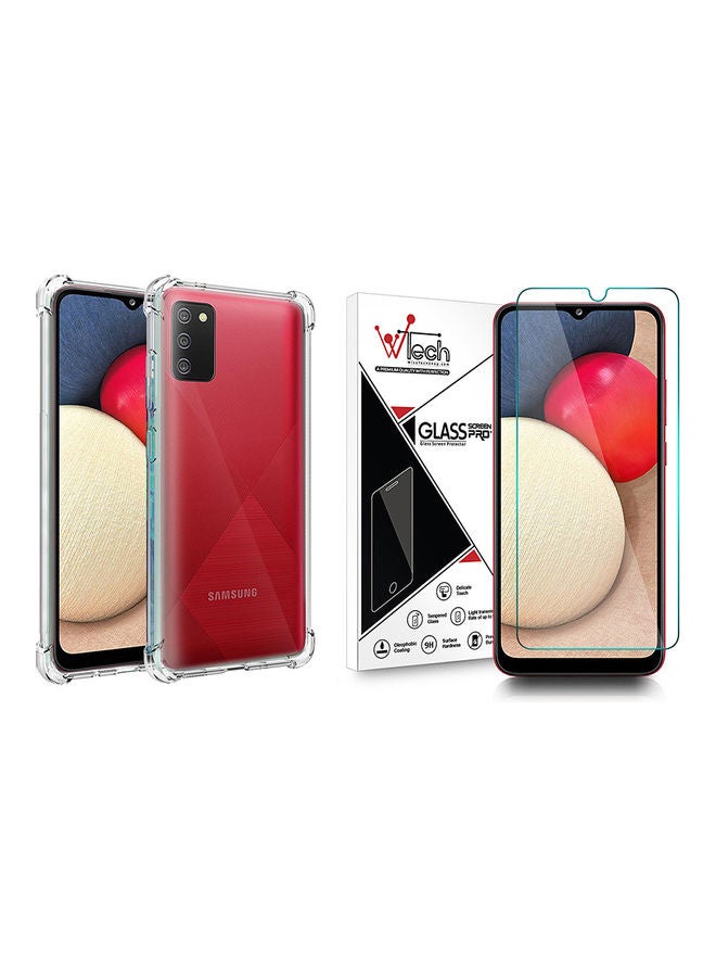دبليو تيك غطاء حماية من البولي يوريثان الحراري مزود بلاصقة حماية للشاشة من الزجاج المقوى لهاتف سامسونج جالاكسي A02s شفاف - Image 1