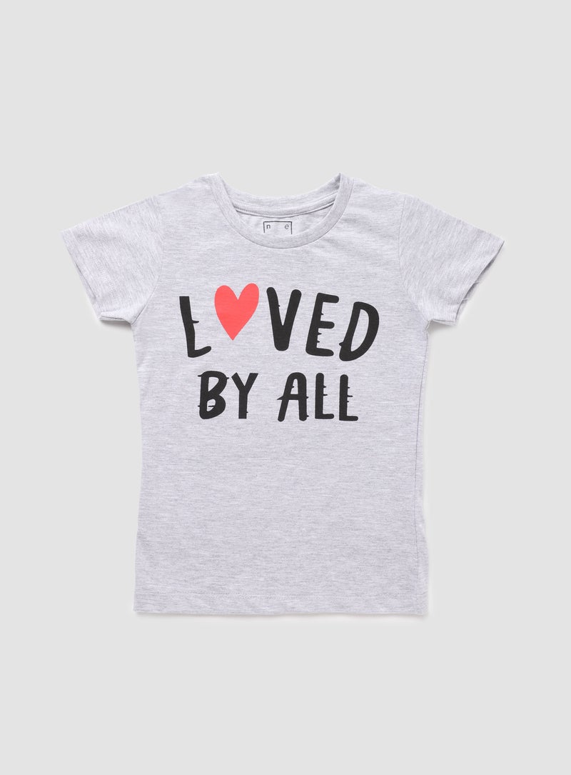 Neon Girls Round Neck Short Sleeve T-Shirt Grey Melange - Image 1