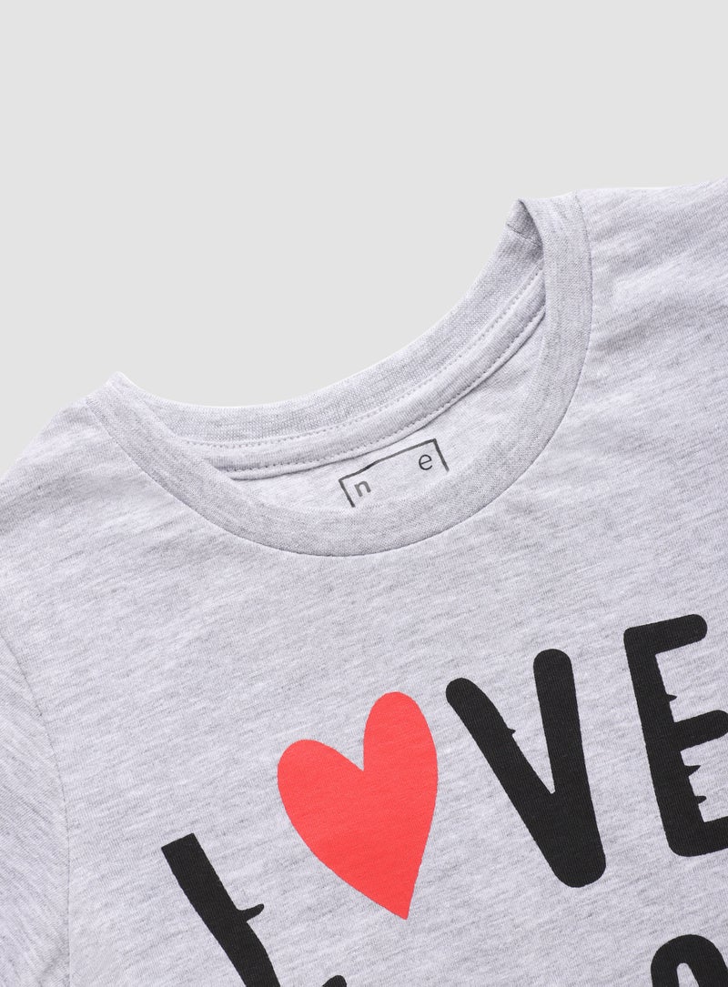 Neon Girls Round Neck Short Sleeve T-Shirt Grey Melange - Image 3
