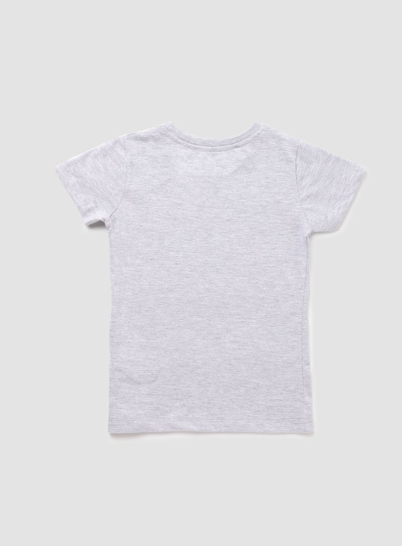 Neon Girls Round Neck Short Sleeve T-Shirt Grey Melange - Image 2