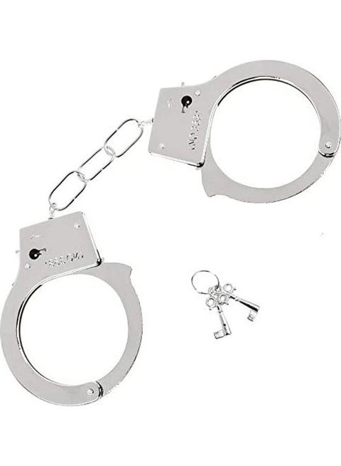 Metal Handcuffs With Keys Toy Police Costume Prop Accessories 4.4inch