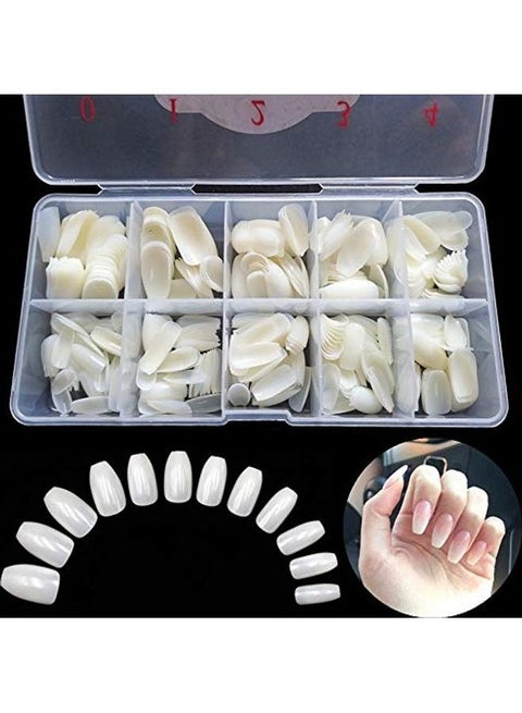 500-Piece Short Coffin Nails Ballerina Nail Tips White