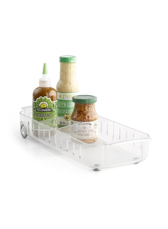 YouCopia YouCopia Roll Out Fridge Caddy 4", BPA-Free Clear Rolling Refrigerator Organizer Bin with Adjustable Dividers And H And les, 50297 White 6x15inch  - Image 1
