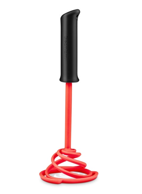Dreamfarm Smood Lite One-Handed Nylon Spring Coil Vegetable and Potato Masher with Soft Grip and Bowl Scraper, Easy to Use, Durable, Ideal for Mashing and Mixing, Red Red/Black