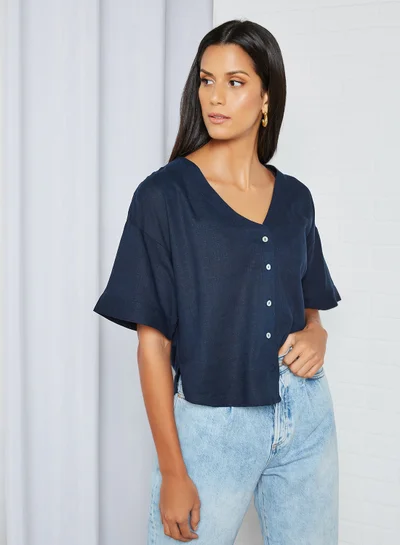 VERO MODA Boxy Woven Shirt Navy Blazer