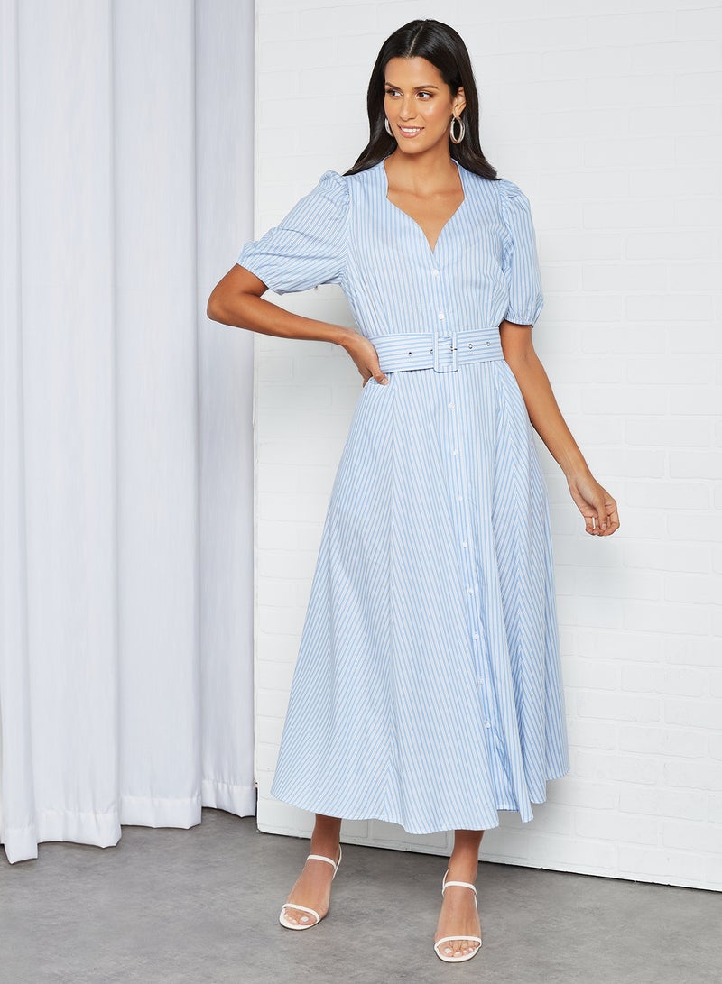 Y.A.S Button Down Striped Dress Della Robbia Blue  - Image 1
