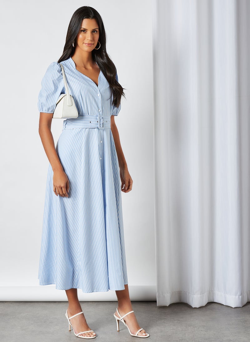 Y.A.S Button Down Striped Dress Della Robbia Blue  - Image 2