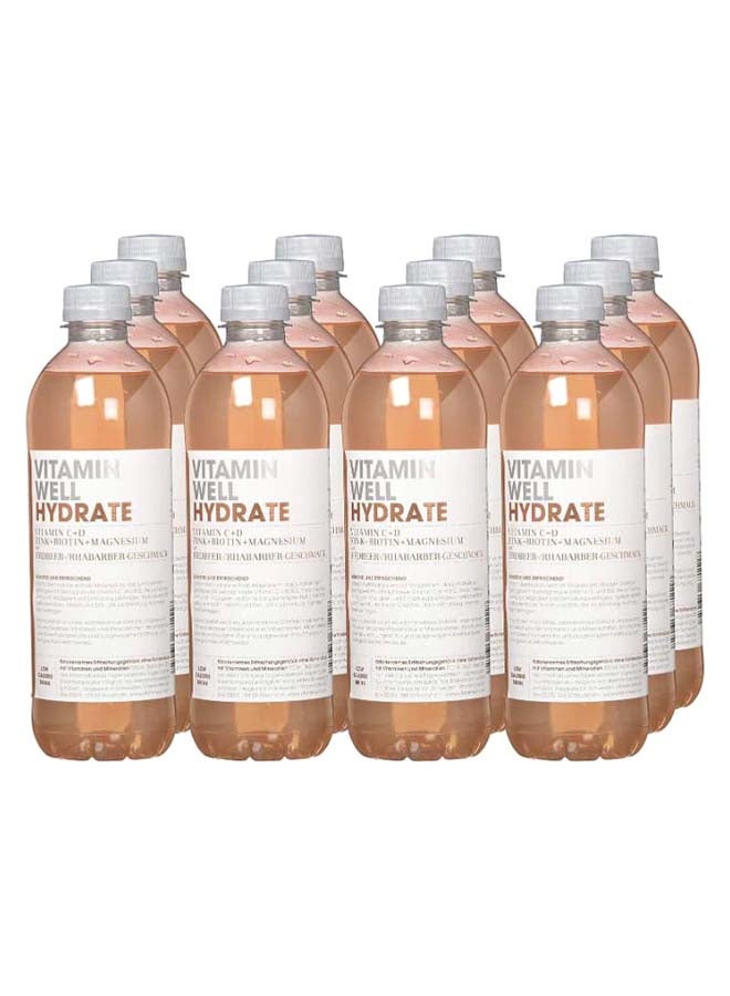 Vitamin Well - Hydrate Rhubarb And Strawberry With Vitamins C And D Plus Zinc And Biotin box of 12 bottle x 500 ml - Image 1