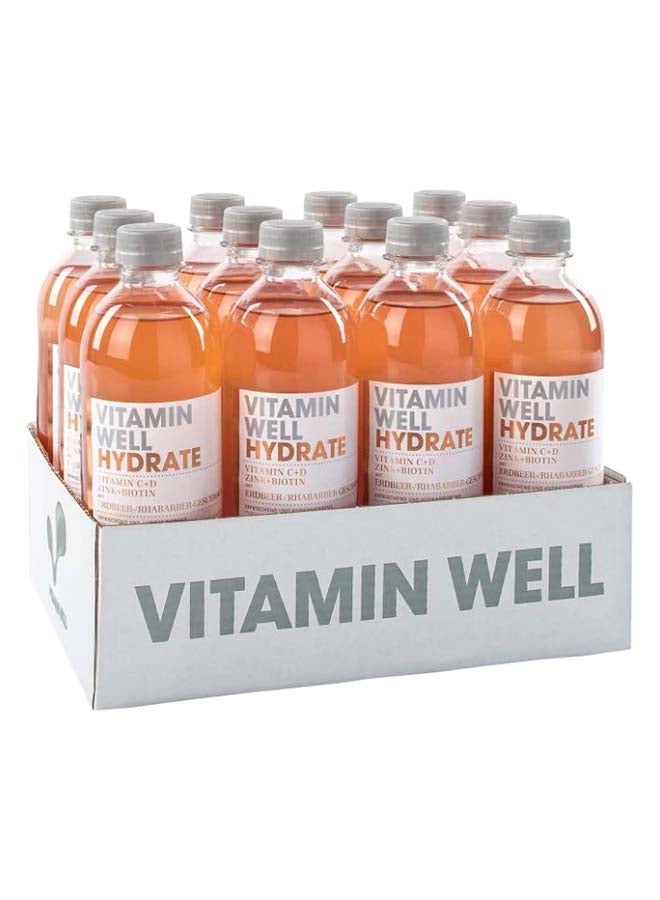 Vitamin Well - Hydrate Rhubarb And Strawberry With Vitamins C And D Plus Zinc And Biotin box of 12 bottle x 500 ml - Image 1