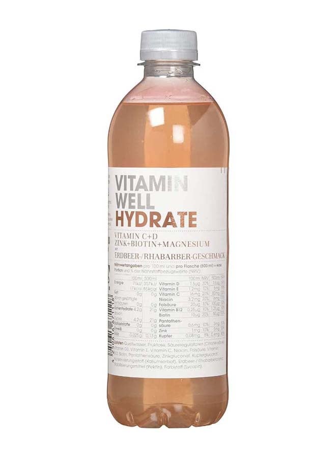 Vitamin Well - Hydrate Rhubarb And Strawberry With Vitamins C And D Plus Zinc And Biotin box of 12 bottle x 500 ml - Image 1