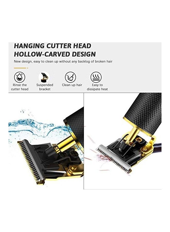 طقم ماكينة تشذيب الشعر الكهربائية الاحترافية القابلة لإعادة الشحن للرجال أسود/ذهبي - Image 4