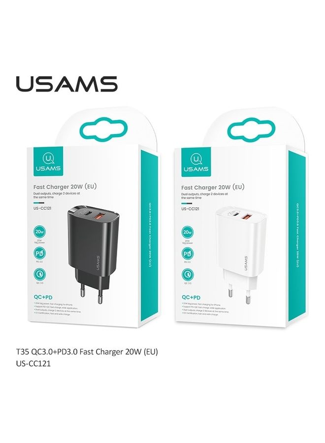 Usams T35 QC3.0+PD3.0 Fast Charger 20W Black - Image 2