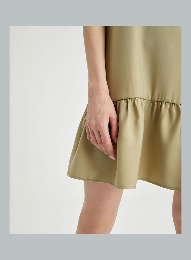 DeFacto - Solid Pattern Pleated Mini Dress Light Mint - Image 1