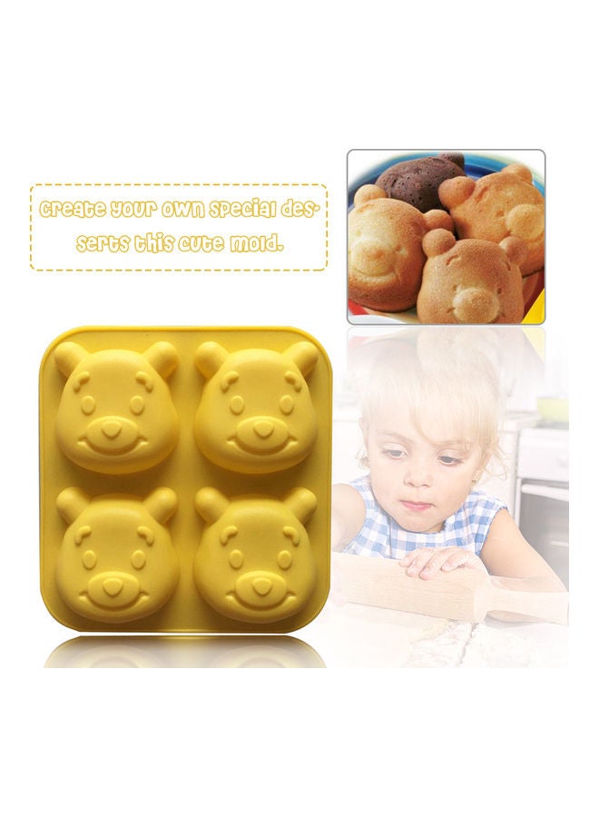 فيس مايل قالب كيك من السيليكون على شكل دب لطيف بأربع تجاويف أصفر - Image 2