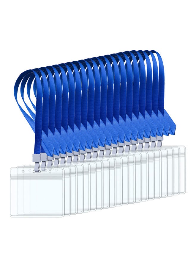 Generic 20-Piece Card Holder Protective Cover With Neck Lanyard Clear/Blue 
