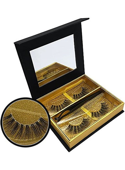 2-Pair Mink False Eyelashes with Applicator Black