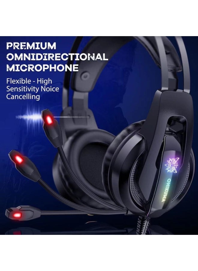 onikuma - K16 Professional Wired Gaming Headset With Mic For PS4/PS5/XOne/XSeries/NSwitch/PC black - Image 1