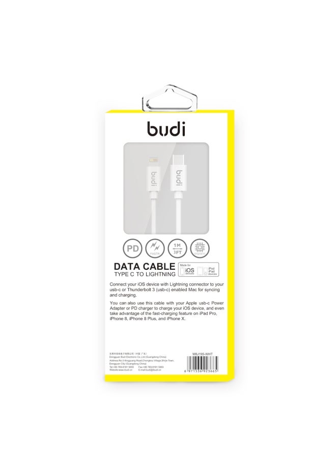 budi Type C To Lightning MFI Data Cable White  - Image 4