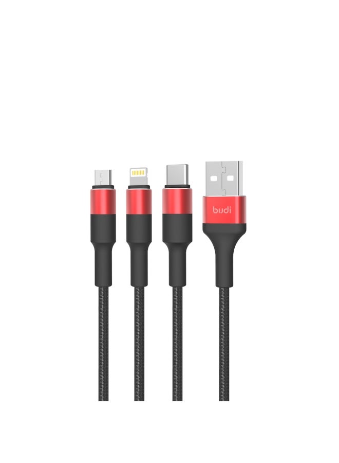 budi 3 In 1 Fast Charging Cable Black/Red  - Image 2