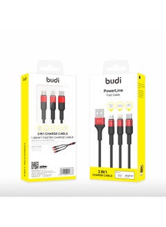 budi 3 In 1 Fast Charging Cable Black/Red  - Image 3