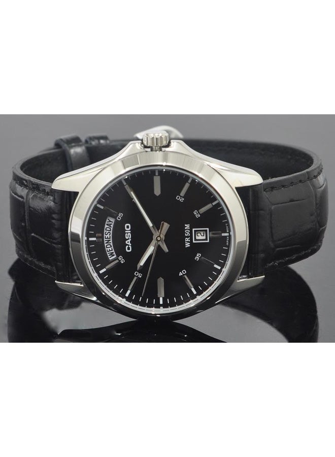 CASIO Men's Enticer Series Water Resisatnt Leather Analog Watch MTP-1370L-1AVDF - 45 mm - Black - Image 5