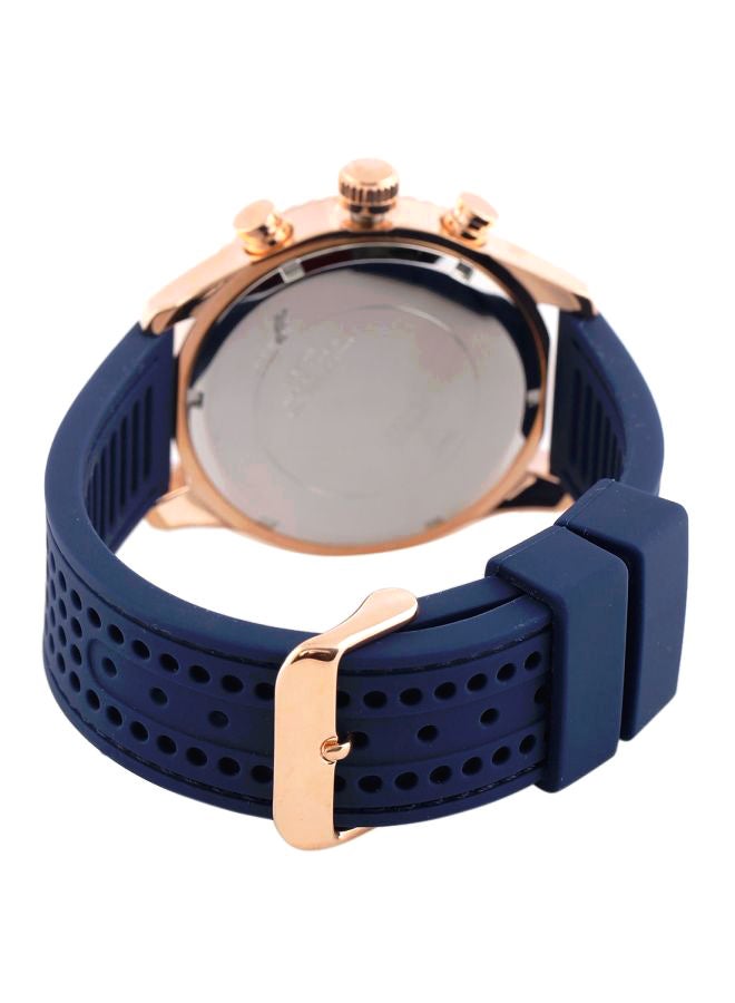 جس ساعة يد كرونوغراف بحركة كوارتز وتصميم دائري وسوار من المطاط للرجال للرجال - Image 2