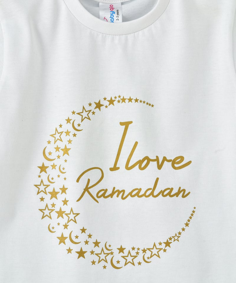 بيبي كلو تيشيرت بطبعة عبارة "I Love Ramadan" أبيض - Image 3