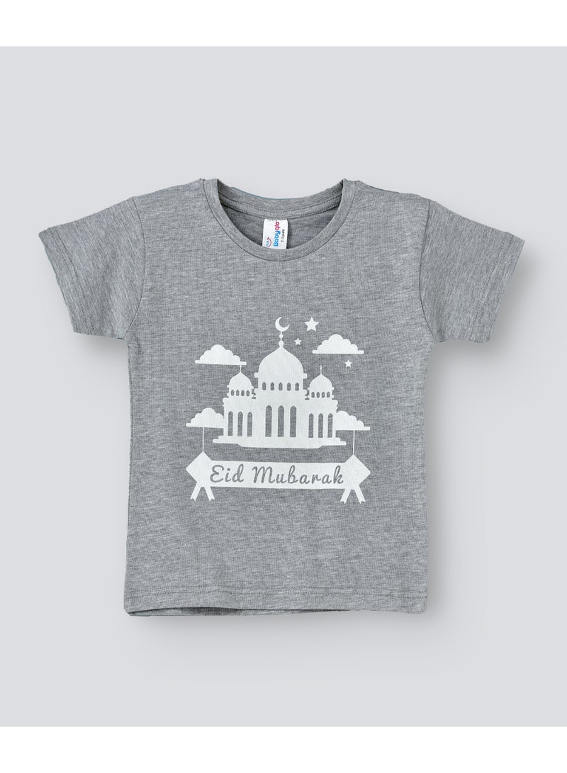 بيبي كلو تيشيرت بطبعة عبارة "Eid Mubarak" رمادي - Image 1