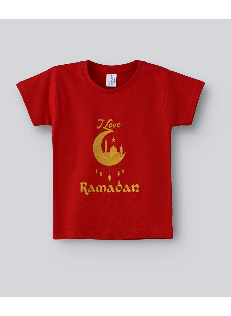 بيبي كلو تيشيرت بطبعة عبارة "I Love Ramadan" أحمر - Image 1