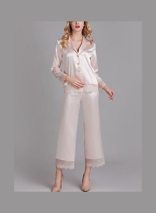 Lace Detail Top And Pyjama Set Pink  - Image 1