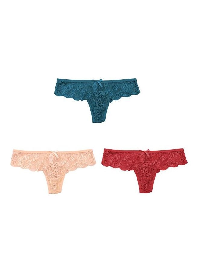 Generic - 3-Piece Lacy And Bow Detailed Thong Set Multicolour - Image 1