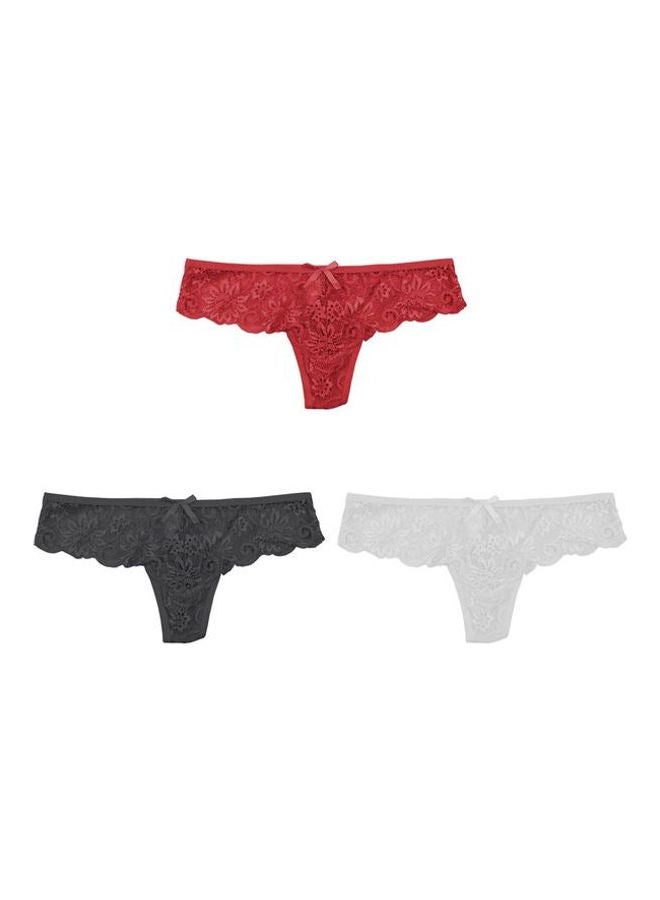 Generic - 3-Piece Lacy And Bow Detailed Thong Set Multicolour - Image 1