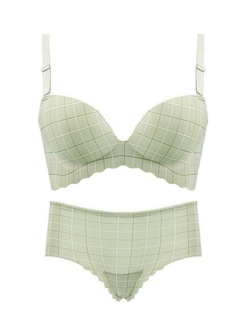Checked Pattern Bra And Brief Set Green