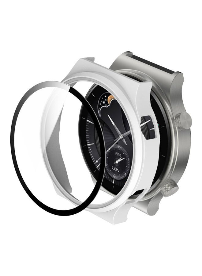 Plated Soft Case Cover With Tempered Glass Screen Protector For Huawei Watch GT 2 Pro White  - Image 2