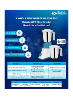 Bajaj Mixer Grinder With 2 Jars 1.5 L 550.0 W BJ-Z9021E White/Blue/Silver  - Image 3