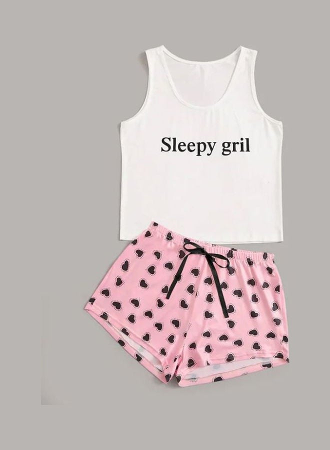 2-Piece Printed Pyjama Set White/Pink/Black - Image 1
