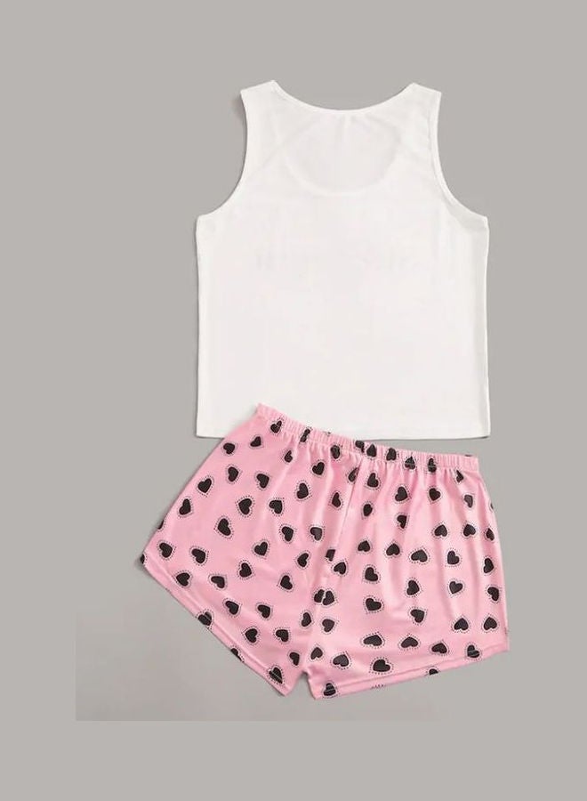 2-Piece Printed Pyjama Set White/Pink/Black - Image 2