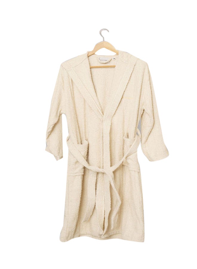 Soft Comfort Hooded Cotton Bathrobe With 2 Pockets Beige Free Size  - Image 1