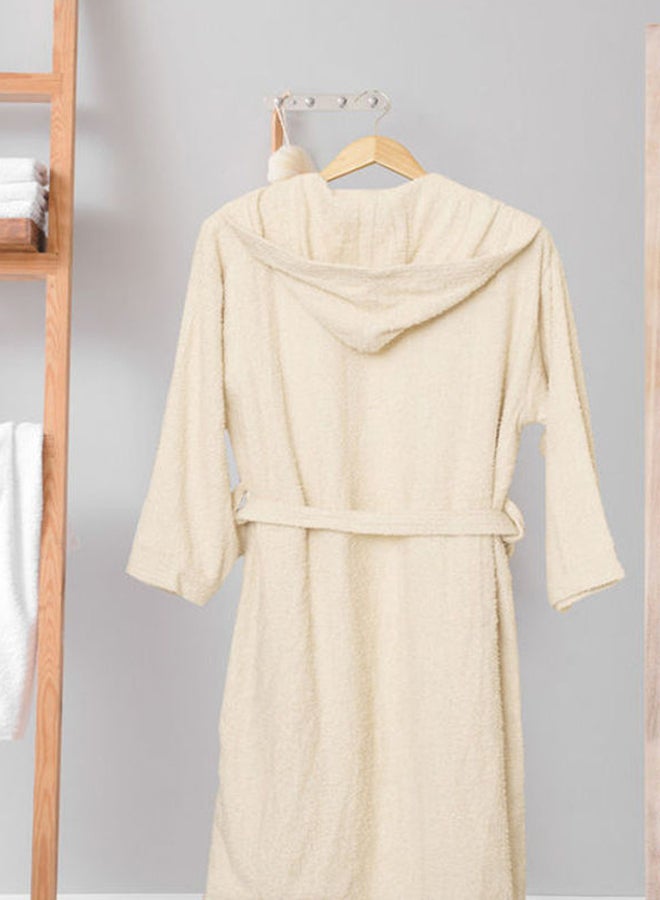 Soft Comfort Hooded Cotton Bathrobe With 2 Pockets Beige Free Size  - Image 2