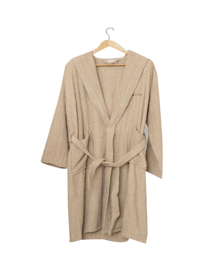 Soft Comfort Hooded Cotton Bathrobe With 2 Pockets Beige Free Size  - Image 1