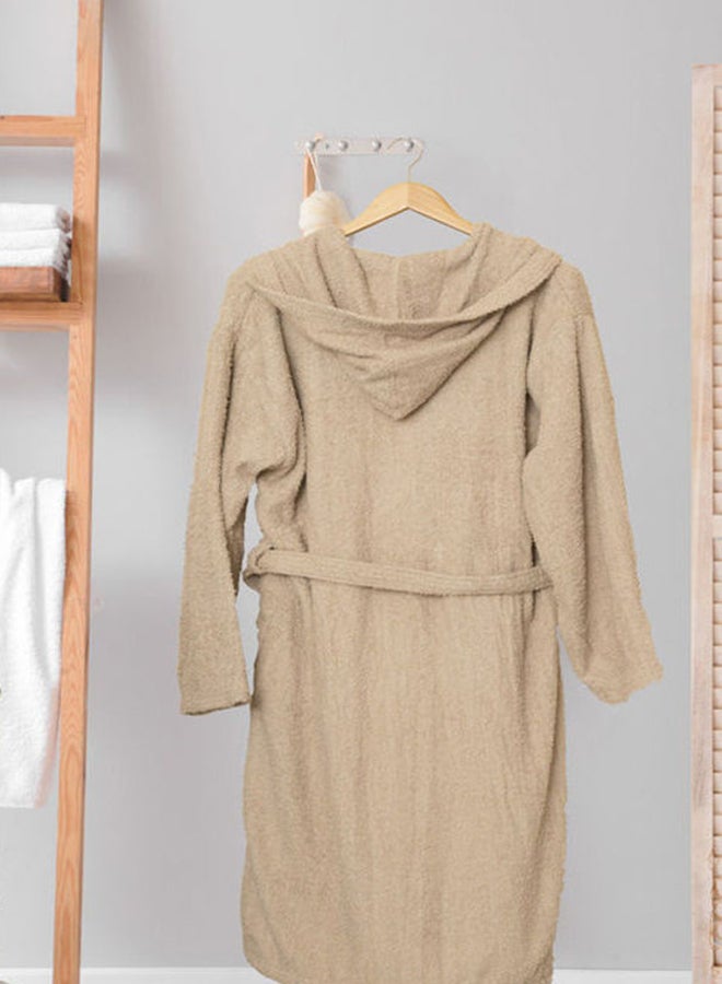 Soft Comfort Hooded Cotton Bathrobe With 2 Pockets Beige Free Size  - Image 2