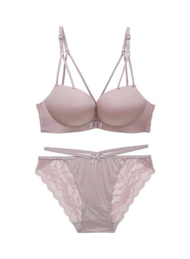 Generic - Lace Detail Bra And Brief Set Pink - Image 1